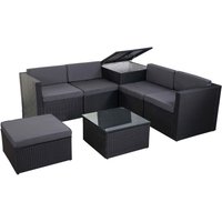 Poly-Rattan-Garnitur HHG 609, Balkon-/Garten-/Lounge-Set Sofa Sitzgruppe, Box Staufach anthrazit, Kissen dunkelgrau - black von HHG