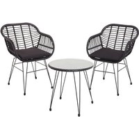 Poly-Rattan Garnitur HHG 945, Balkon-Set Gartengarnitur Sitzgruppe Stuhl, Seil anthrazit, Kissen anthrazit - grey von HHG