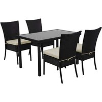 HHG - Poly-Rattan Garnitur 951, Sitzgruppe Balkon-/Lounge-Set, 4xStuhl+Tisch 120x75cm schwarz, Kissen creme - black von HHG