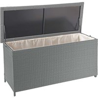 HHG - Poly-Rattan Kissenbox 570, Gartentruhe Auflagenbox Truhe Premium grau, 63x135x52cm 320l - grey von HHG