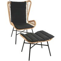 Poly-Rattan Set HHG 316b, Balkon-Set Gartengarnitur Sitzgruppe Stuhl+Hocker Sessel, Seil naturfarben, Kissen anthrazit - brown von HHG