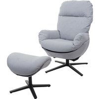 Relaxsessel + Hocker HHG 420, Fernsehsessel Sessel Schaukelstuhl Wippfunktion, drehbar, Metall Stoff/Textil hellgrau - grey von HHG