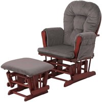 Relaxsessel HHG 021, Schaukelstuhl Sessel Schwingstuhl mit Hocker Stoff Cord 320g/m² Öko-Tex dunkelgrau Gestell dunkel von HHG