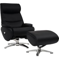 HHG - Relaxsessel mit Hocker 334, Fernsehsessel Sessel, Liegefunktion drehbar, Metall Echtleder/Kunstleder schwarz - black von HHG