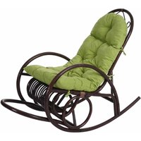 Schaukelstuhl HHG 648, Schwingsessel Rattansessel, braun Auflage grün - green von HHG