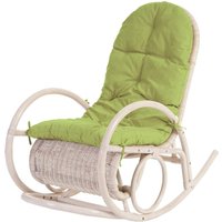 Schaukelstuhl Queluz, Schwingsessel Rattansessel, weiß Auflage grün Schaukelstuhl Queluz, Schwingsessel Rattansessel, weiß Auflage grün von HHG