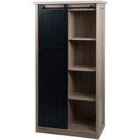 HHG - Schrank 159, Kommode Highboard, Schiebetüre 8 Staufächer, Holz-Optik Industrial Metall 163x76x38cm naturfarben - brown von HHG