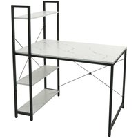 Schreibtisch mit Regal HHG 669, Laptoptisch Bürotisch Arbeitstisch, 100x60cm Metall mdf Marmor-Optik weiß - white von HHG