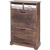 Schuhkipper HHG 670, Schuhschrank Schuhregal Schuhablage, Massiv-Holz Shabby-Look Korb-Schublade 100x60x24cm braun - brown von HHG