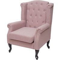HHG - Sessel Chesterfield Oxford, Relaxsessel Clubsessel Ohrensessel, wasserabweisend Stoff/Textil vintage rosa ohne Ottomane - pink von HHG