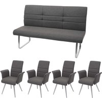 Set 4x Esszimmerstuhl+Sitzbank HHG 709, Bank Küchenstuhl Stuhl+Armlehne, Stoff/Textil Edelstahl grau-braun Bank 160cm von HHG