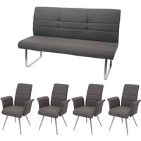 Set 4x Esszimmerstuhl+Sitzbank HHG 709, Bank Küchenstuhl Stuhl+Armlehne, Stoff/Textil Edelstahl grau-braun Bank 180cm Set 4x Esszimmerstuhl+Sitzbank HHG 709, Bank Küchenstuhl Stuhl+Armlehne, Stoff/Textil Edelstahl grau-braun Bank 180cm von HHG