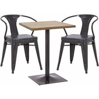 HHG - Set Bistrotisch 2x Esszimmerstuhl 469d, Stuhl Tisch Küchenstuhl Gastronomie mvg schwarz-grau, Tisch hellbraun - brown von HHG
