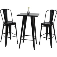 HHG - Set Stehtisch + 2x Barhocker 866, Barhocker Bartisch, Metall Industriedesign schwarz - black von HHG