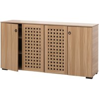 Sideboard HHG 363, Kommode Schrank Anrichte, 3D-Flecht-Design 4 Türen 9 Staufächer 83x159x37cm braun von HHG