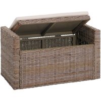 Sitzbank Genua Garderobenbank Bank Sitzhocker, mit Stauraum Kissen Kubu Rattan 88cm grau-braun Sitzbank Genua Garderobenbank Bank Sitzhocker, mit Stauraum Kissen Kubu Rattan 88cm grau-braun von HHG