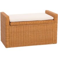 Sitzbank Genua Rattan mit Stauraum und Kissen 88cm honigfarben - brown von HHG