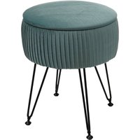 HHG - Sitzhocker 405, Hocker mit Staufach, ø 33cm, Samt-Optik grün, Gestell schwarz von HHG