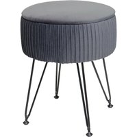 Sitzhocker HHG 405, Hocker mit Staufach, ø 33cm, Samt-Optik hellgrau, Gestell schwarz - grey von HHG