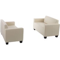 Sofa-Garnitur Couch-Garnitur 2x 2er Sofa Moncalieri Kunstleder creme - beige von HHG