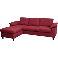 Sofa-Garnitur HHG 198, Couch Ecksofa L-Form, Liegefläche links/rechts, Stoff (320 g/m²) Holz 84x229x140cm bordeaux von HHG
