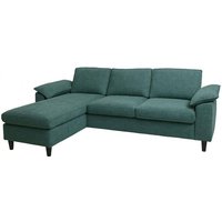 Sofa-Garnitur HHG 198, Couch Ecksofa L-Form, Liegefläche links/rechts, Stoff (320 g/m²) Holz 84x229x140cm grau-grün von HHG