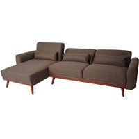 Sofa HHG 481, Couch Ecksofa, L-Form 3-Sitzer Liegefläche Schlaffunktion Stoff/Textil 280cm braun - brown von HHG