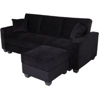 Sofa HHG 539 mit Ottomane, Couch Sofa Gästebett, Schlaffunktion Stauraum 217x145cm Samt schwarz - black von HHG