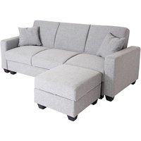 Sofa HHG-539 mit Ottomane, Couch Sofa Gästebett, Schlaffunktion Stauraum 217x145cm Stoff/Textil hellgrau von HHG