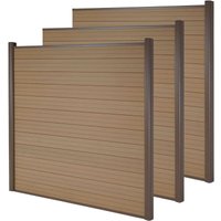 WPC-Sichtschutz Savoie, Windschutz Zaun, Alu-Pfosten 3er Set, 5,6m teak - brown von HHG