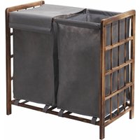 Wäschesammler HHG 582, Laundry Wäschebox Wäschekorb, Massiv-Holz 2 Fächer 60x60x33cm 68l braun, Bezug grau - brown von HHG