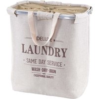 Wäschesammler HHG-804, Laundry Wäschekorb Wäschebehälter mit Kordelzug, 2 Fächer Henkel 54x52x32cm 89l beige - beige von HHG