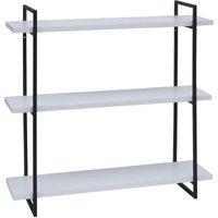 Wandregal HHG-631, Hängeregal Schweberegal, 3 Regalböden Metall Massiv-Holz Industrial 60x60x18cm weiß, Metall schwarz - white von HHG