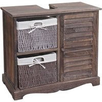 Waschbeckenunterschrank HHG 672, Badezimmer Waschtisch, Massiv-Holz Korb-Schublade 60x65x31cm shabby braun - brown von HHG