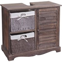 Waschbeckenunterschrank HHG 672, Badezimmer Waschtisch, Massiv-Holz Korb-Schublade 60x65x31cm shabby braun von HHG
