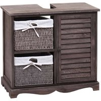 Waschbeckenunterschrank HHG 672, Badezimmer Waschtisch, Massiv-Holz Korb-Schublade 60x65x31cm shabby grau-braun von HHG