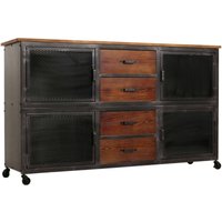 Werkstattwagen HHG 480, Rollwagen, Rollen 4 Schubladen, 3D-Struktur Metall Holz 90x150x40cm schwarz, natur von HHG