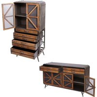 Wohnzimmer-Set HHG-614, Sideboard Kommode Highboard Hochschrank, Industrial Tanne Holz Metall, braun-schwarz von HHG