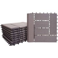 Wpc Bodenfliese Sarthe + Abschluss, Holzoptik Balkon/Terrasse, 11x je 30x30cm = 1qm Premium grau versetzt von HHG