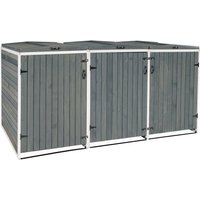 Xl 3er-/6er-Mülltonnenverkleidung HHG 981, Mülltonnenbox, erweiterbar 126x238x98cm Holz mvg grau-weiß - grey von HHG