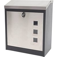 Xxl Briefkasten HHG 772, Firmenbriefkasten Postkasten, abschließbar pulverbeschichtet 52x44x25cm schwarz-Edelstahl - black von HHG