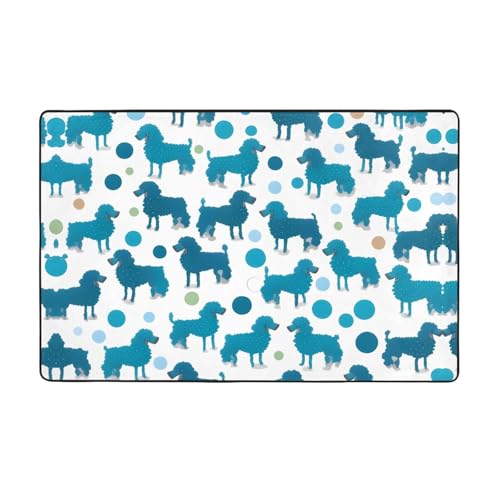 HHGFASD Blauer Pudel-Teppich mit Punktemuster, Flanellstoff, 152,4 x 99,1 cm, Bodenmatte für Wohnzimmer, Büro, Couchtisch, Bett, Balkon von HHGFASD