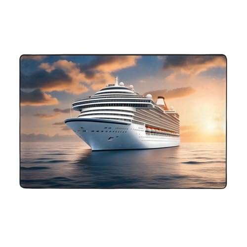 HHGFASD Flanell-Teppich mit Kreuzfahrtschiff auf dem Meer, 152,4 x 99,1 cm, Bodenmatte für Wohnzimmer, Büro, Couchtisch, Bett, Balkon von HHGFASD