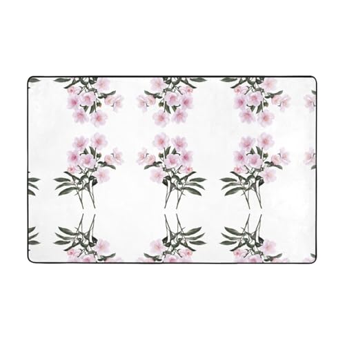 HHGFASD Flanell-Teppich mit rosa Rosen in Blüte, 152,4 x 99,1 cm, Bodenmatte für Wohnzimmer, Büro, Couchtisch, Bett, Balkon von HHGFASD