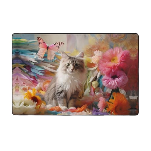 HHGFASD Flanellstoff-Teppich mit sitzendem Katzenmuster, 152,4 x 99,1 cm, Bodenmatte für Wohnzimmer, Büro, Couchtisch, Bett, Balkon von HHGFASD