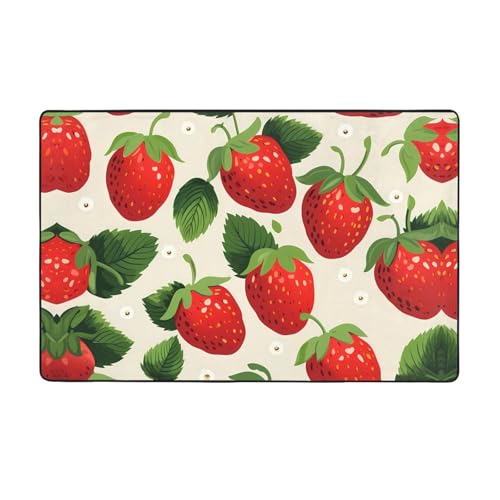 HHGFASD Geschmackvoller Flanell-Teppich mit Erdbeermuster, 152,4 x 99,1 cm, Bodenmatte für Wohnzimmer, Büro, Couchtisch, Bett, Balkon von HHGFASD
