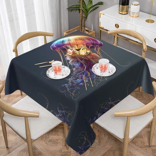 HHGFASD Quadratische Tischdecke mit Regenbogenquallen-Muster, 137,2 x 137,2 cm, wasserdicht, knitterfrei, wiederverwendbar, für Cafés, Buffet, Picknicks, Hochzeiten, Partys HHGFASD Quadratische Tischdecke mit Regenbogenquallen-Muster, 137,2 x 137,2 cm, wasserdicht, knitterfrei, wiederverwendbar, für Cafés, Buffet, Picknicks, Hochzeiten, Partys von HHGFASD