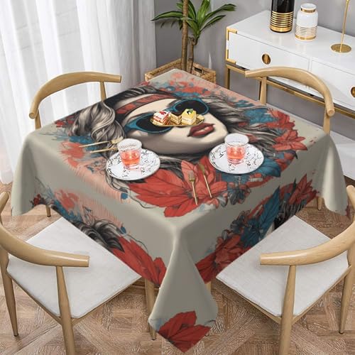 HHGFASD Quadratische Tischdecke mit Rock-Lady-Muster, 137,2 x 137,2 cm, wasserdicht, knitterfrei, wiederverwendbar, für Cafés, Buffet, Picknicks, Hochzeiten, Partys HHGFASD Quadratische Tischdecke mit Rock-Lady-Muster, 137,2 x 137,2 cm, wasserdicht, knitterfrei, wiederverwendbar, für Cafés, Buffet, Picknicks, Hochzeiten, Partys von HHGFASD
