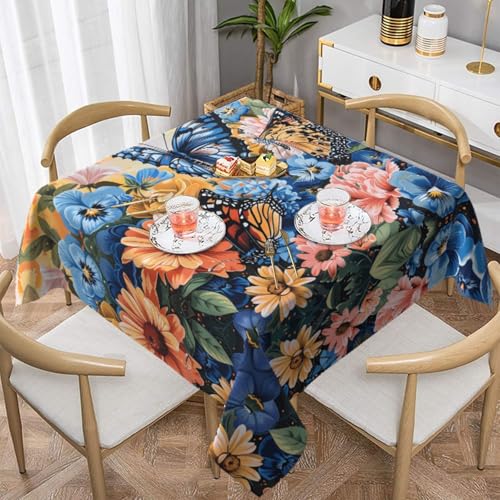 HHGFASD Quadratische dekorative Tischdecke, Motiv: Schmetterling im Retro-Blumenmuster, 152,4 x 152,4 cm, wasserdicht, knitterfrei, wiederverwendbar, für Cafés, Buffet, Picknicks, Hochzeiten, Partys HHGFASD Quadratische dekorative Tischdecke, Motiv: Schmetterling im Retro-Blumenmuster, 152,4 x 152,4 cm, wasserdicht, knitterfrei, wiederverwendbar, für Cafés, Buffet, Picknicks, Hochzeiten, Partys von HHGFASD