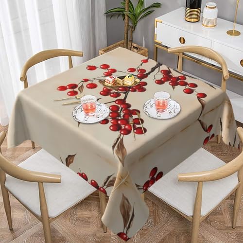HHGFASD Quadratische dekorative Tischdecke mit roten Cranberry-Zweigen, 137,2 x 137,2 cm, wasserdicht, knitterfrei, wiederverwendbar, für Cafés, Buffet, Picknicks, Hochzeiten, Partys HHGFASD Quadratische dekorative Tischdecke mit roten Cranberry-Zweigen, 137,2 x 137,2 cm, wasserdicht, knitterfrei, wiederverwendbar, für Cafés, Buffet, Picknicks, Hochzeiten, Partys von HHGFASD